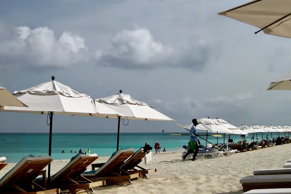 Turquoise water and white sand along Grace Bay on Providenciales, Turks and Caicos